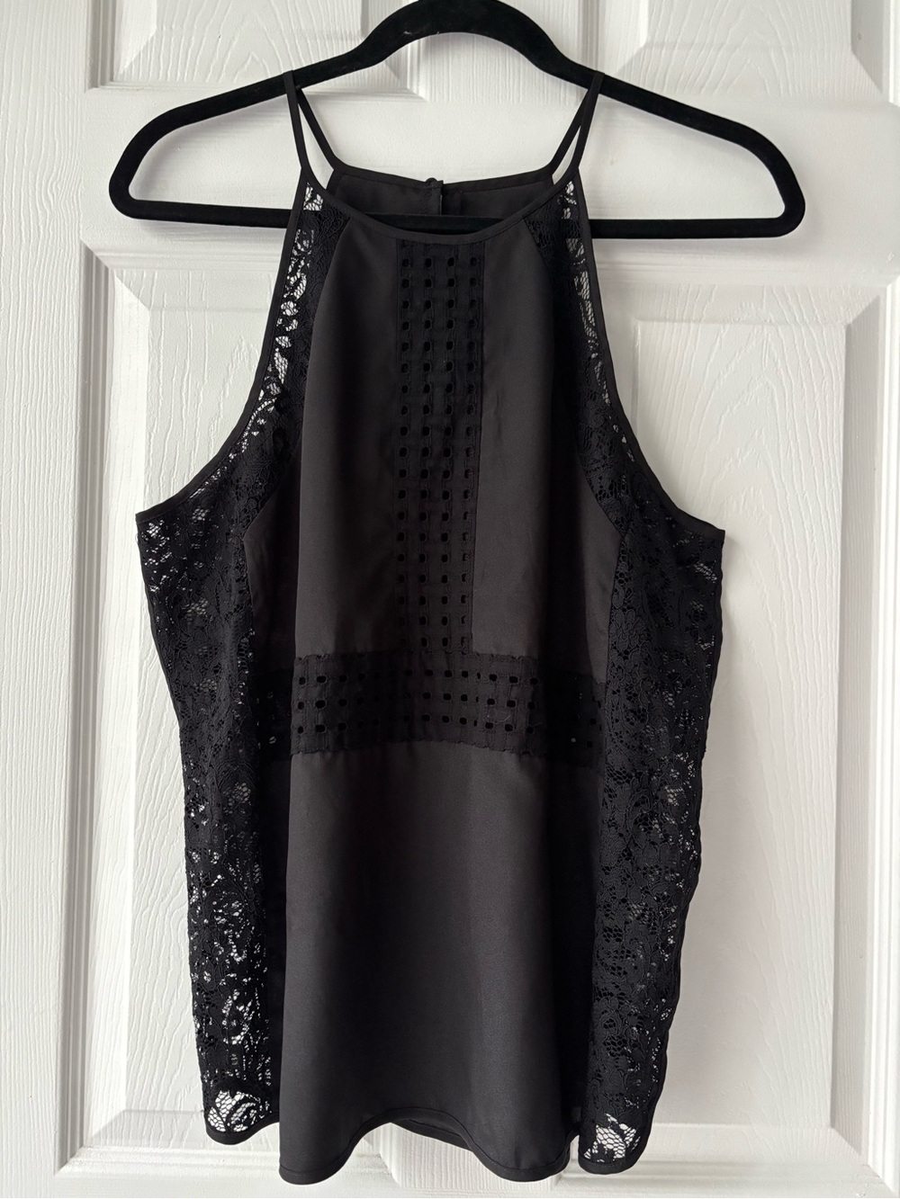 Express Women’s Size L Black Lace-Trim Halter Tank Top